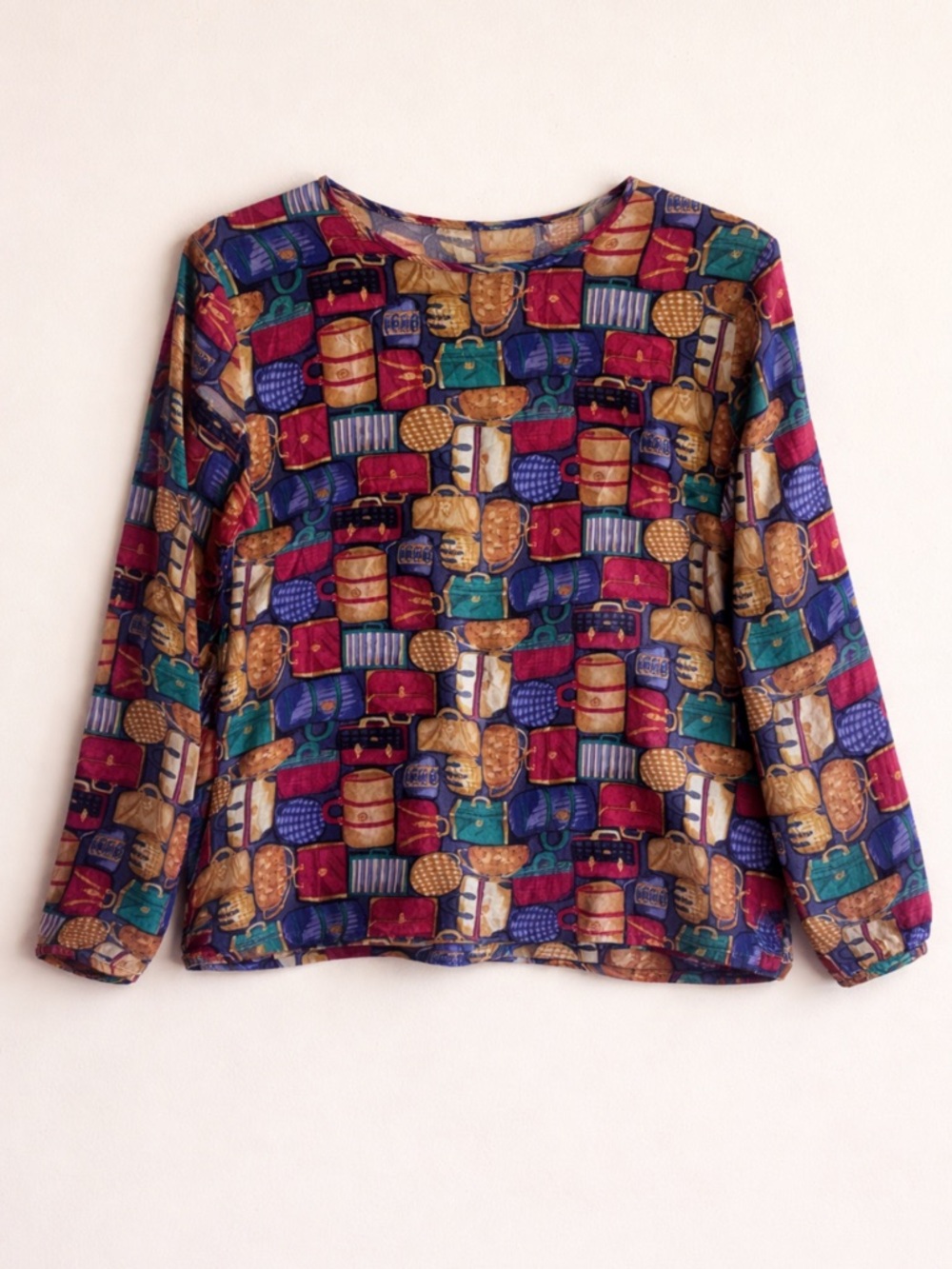 Vintage 80s Florella Rubino Silk Blouse Colorful Print Long Sleeve Retro Top